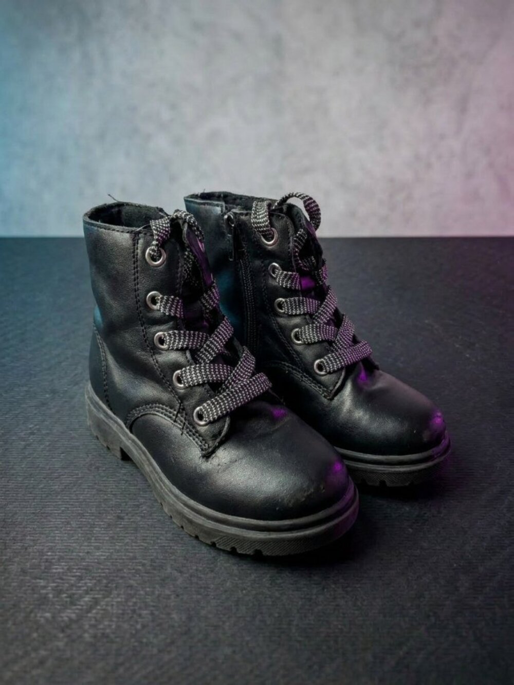 Kohl's Toddler Girls Black Combat Lace-Up Boots Side Zip Sz 7